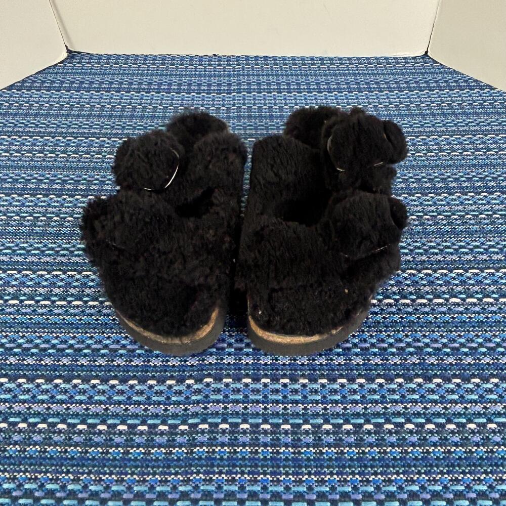 Papillio Platform Sandals Shoes Womens Size 7.5 Black Faux Fur Cork Slide Buckle